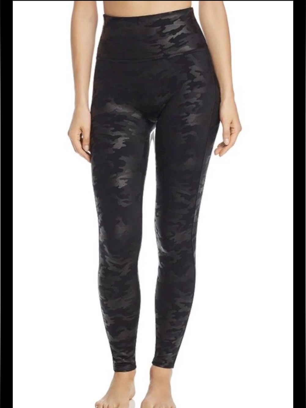 SPANX Faux Leather Black Camo Leggings Size Small